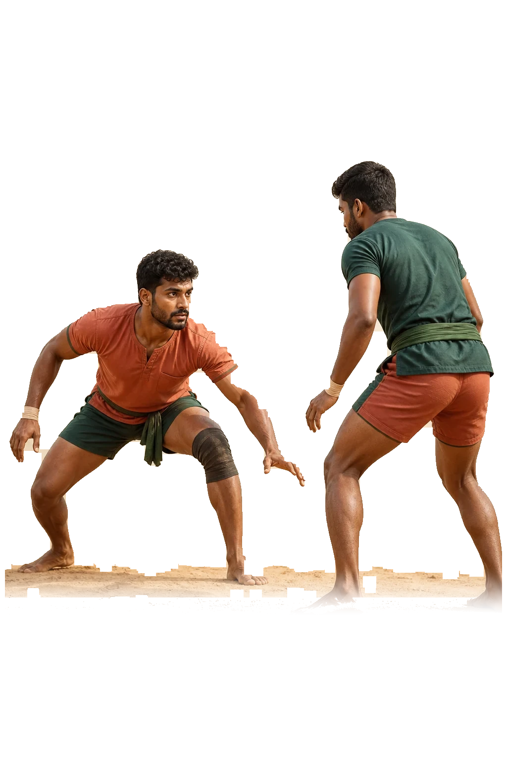 ఒకరి కదలికను ఒకరు గమనిస్తున్న ఇద్దరు కబడ్డీ ఆటగాళ్లు