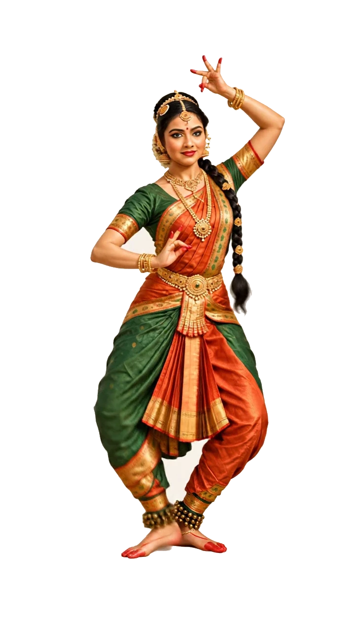 ఆకుపచ్చ, మట్టిరంగు దుస్తుల్లో కూచిపూడి నర్తకి